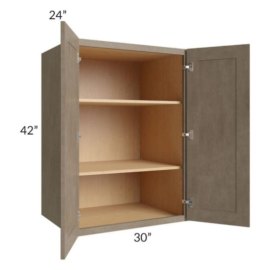 RTA Cobblestone Grey 30" x 42" x 24" Split Pantry Wall Cabinet with 1 Skin