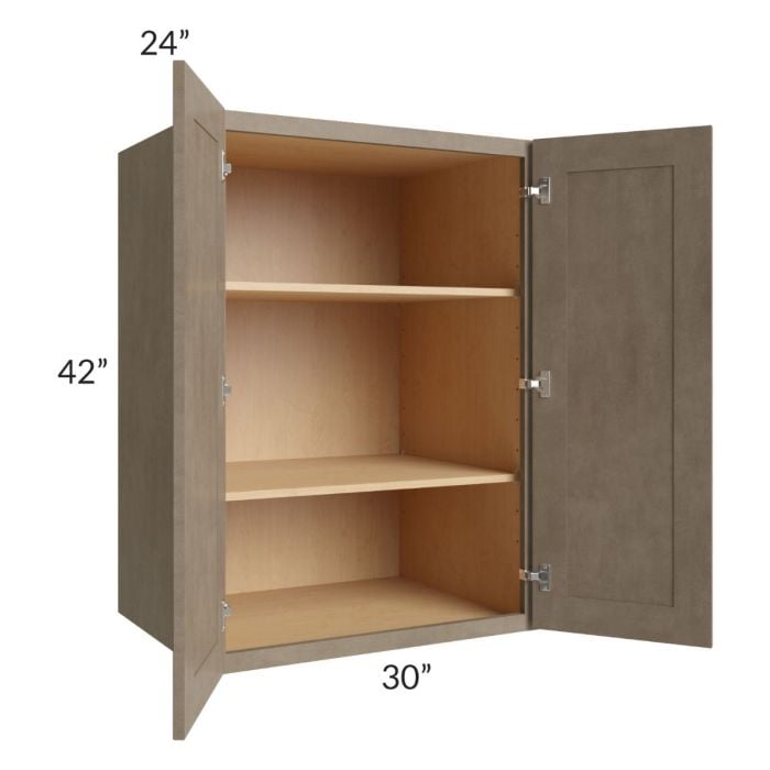 RTA Cobblestone Grey 30" x 42" x 24" Split Pantry Wall Cabinet with 2 Skins