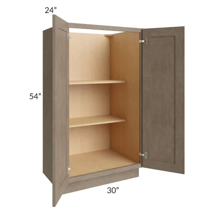 RTA Cobblestone Grey 30" x 54" Split Pantry Base Cabinet with 2 Roll Out Trays