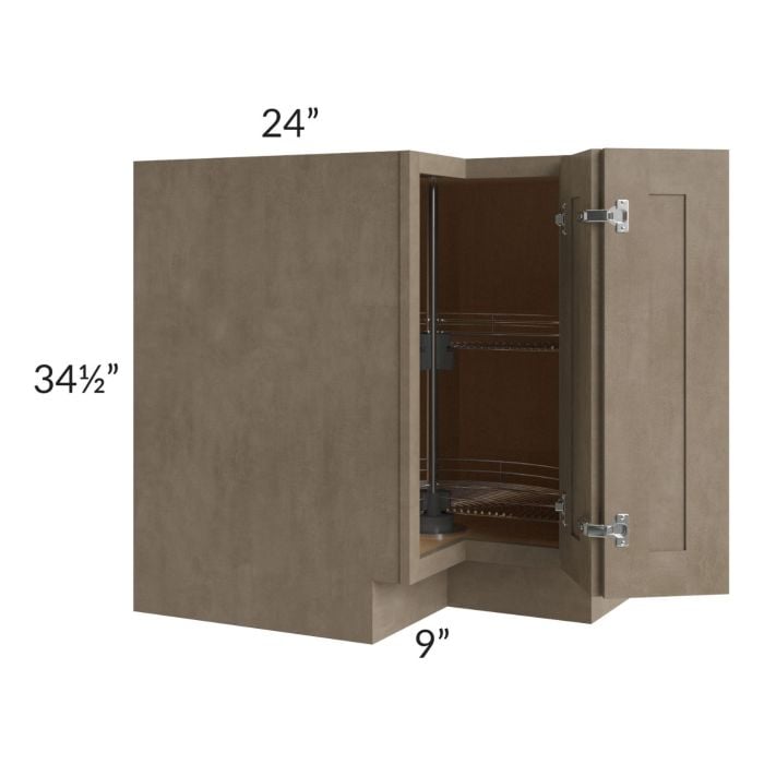 RTA Cobblestone Grey 33" Lazy Susan Corner Base with 2 Decorative End Panels and 2 Wood Baskets
