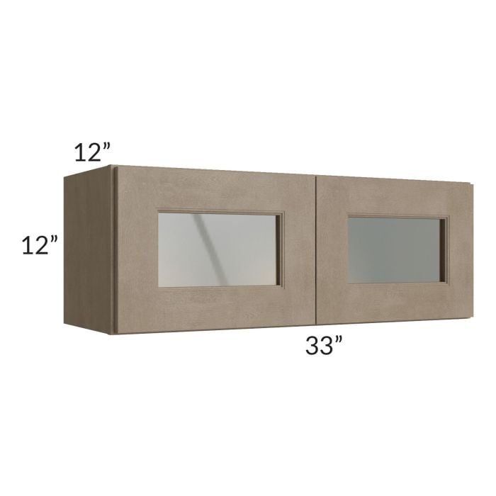 RTA Cobblestone Grey 33" x 12" Decorative Wall Cabinet with Plain Glass