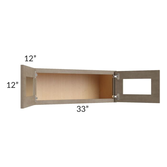 RTA Cobblestone Grey 33" x 12" Decorative Wall Cabinet with Plain Glass