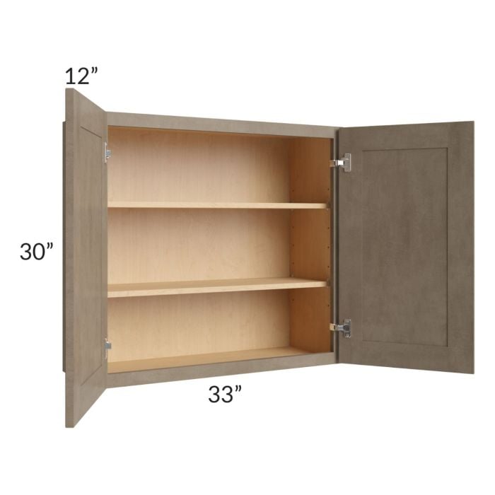 RTA Cobblestone Grey 33" x 30" Wall Cabinet with 2 Decorative End Panels