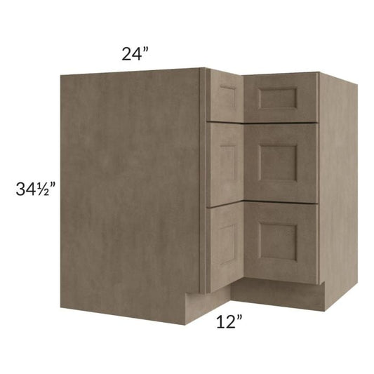 RTA Cobblestone Grey 36" Corner Three Drawer Base Cabinet with 2 Decorative End Panels