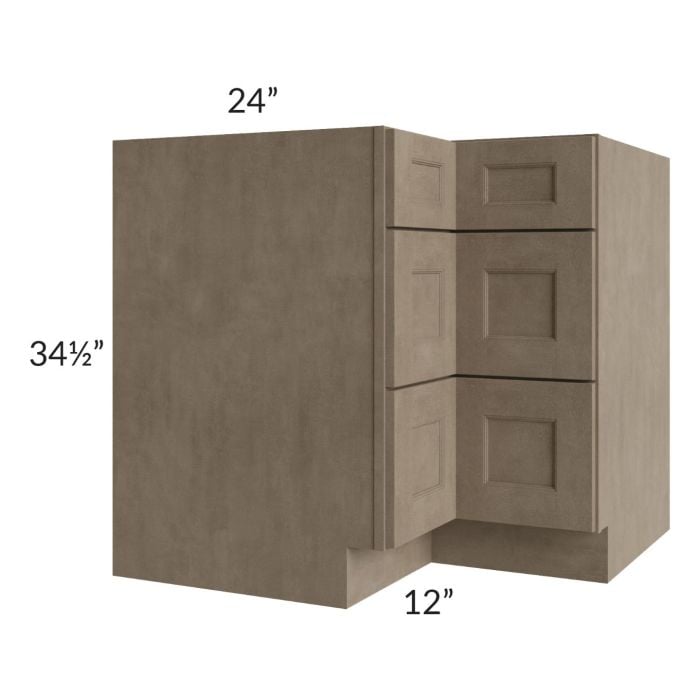 RTA Cobblestone Grey 36" Corner Three Drawer Base Cabinet with 2 Skins