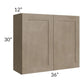 RTA Cobblestone Grey 36" x 30" Wall Cabinet with 2 Decorative End Panels and Glass Door