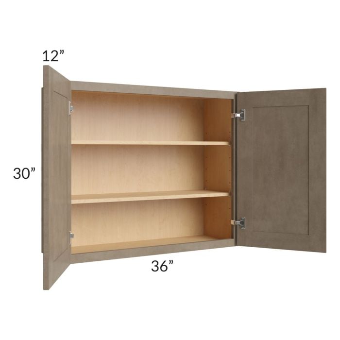 RTA Cobblestone Grey 36" x 30" Wall Cabinet with Glass Door