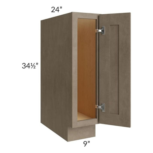 RTA Cobblestone Grey 9" Full Height Door Tray Base Cabinet - Left Hinged with 1 Decorative End Panel and 1 Skin