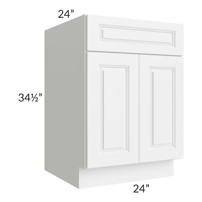 RTA Dakota White 24" Base Cabinet with 1 Decorative End Panel and 2 Roll Out Trays