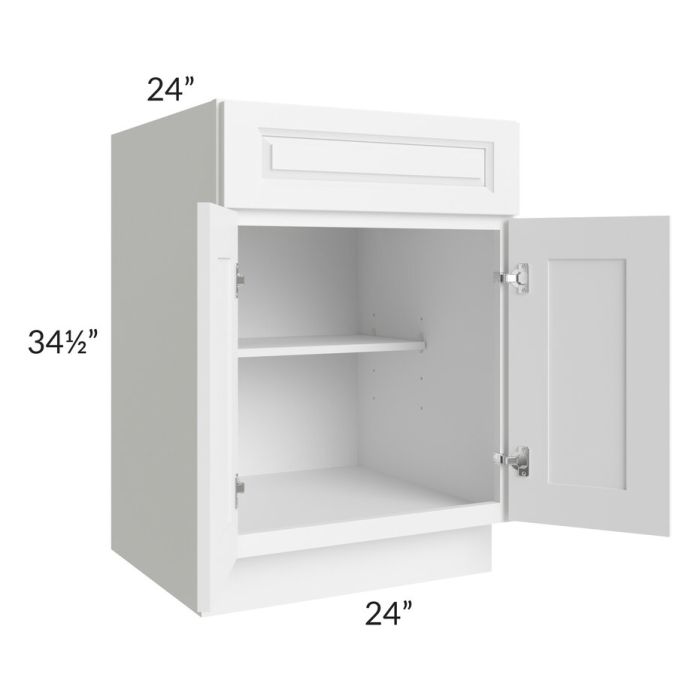 RTA Dakota White 24" Base Cabinet with 1 Decorative End Panel and 2 Roll Out Trays
