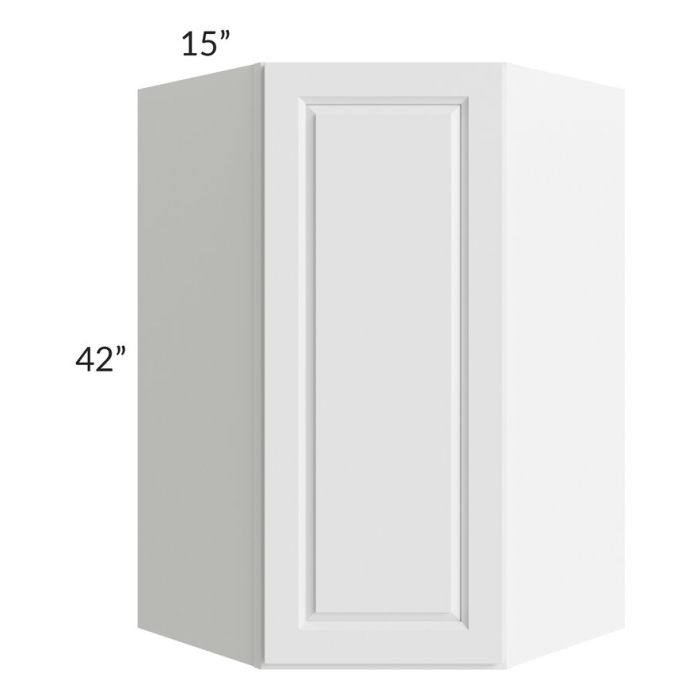 RTA Dakota White 27" x 42" x 15" Wall Diagonal Corner Cabinet with Glass Door