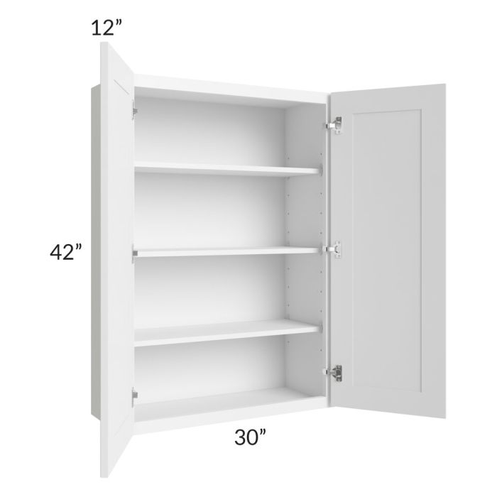RTA Dakota White 30" x 42" Wall Cabinet with 2 Decorative End Panels and Mullion Glass Door