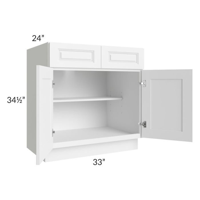 RTA Dakota White 33" Base Cabinet with 2 Decorative End Panels and 1 Roll Out Trays