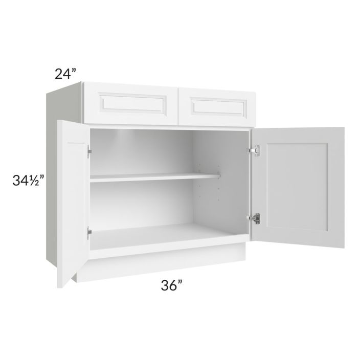 RTA Dakota White 36" Base Cabinet with 1 Decorative End Panel and 1 Roll Out Tray