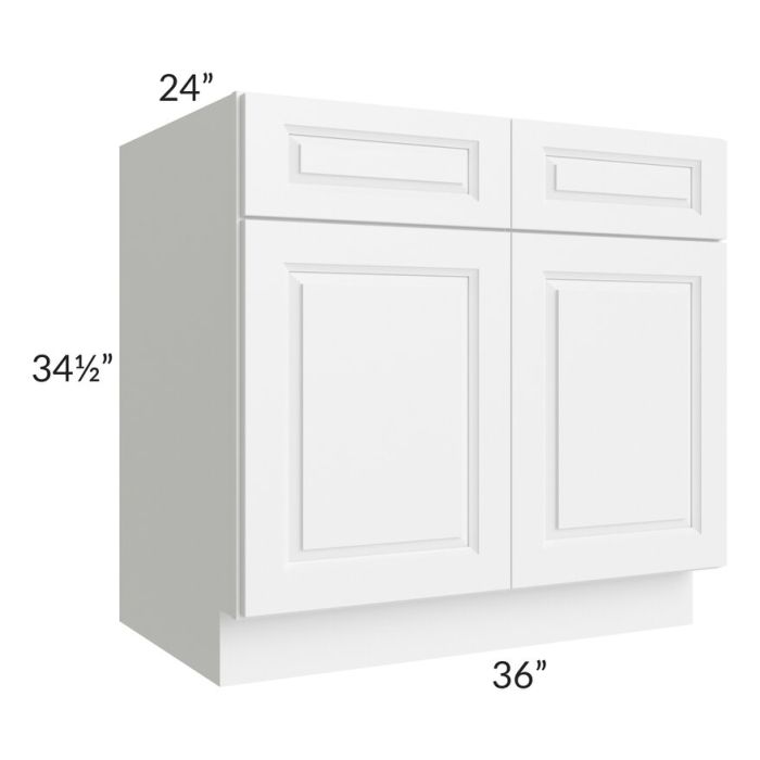 RTA Dakota White 36" Base Cabinet with 2 Decorative End Panels and 2 Roll Out Trays