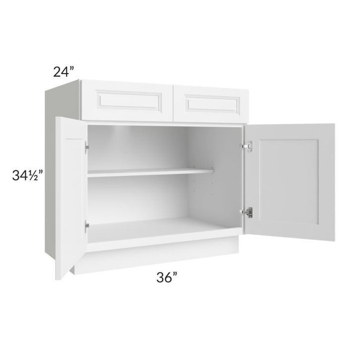 RTA Dakota White 36" Base Cabinet with 2 Decorative End Panels and 2 Roll Out Trays