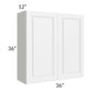 RTA Dakota White 36" x 36" Wall Cabinet with 2 Decorative End Panels and Mullion Glass Door