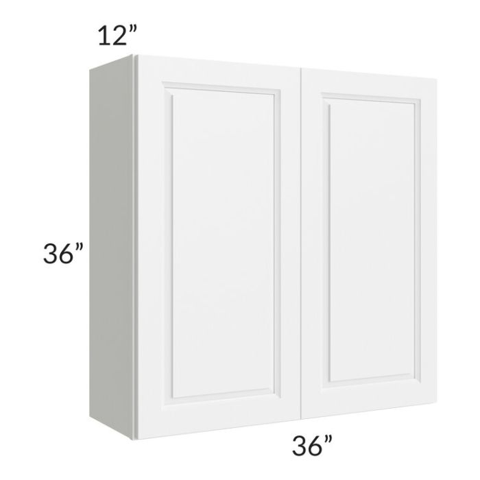 RTA Dakota White 36" x 36" Wall Cabinet with 2 Decorative End Panels and Mullion Glass Door