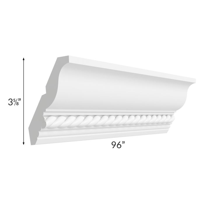 RTA Dakota White 96" Crown Molding with Rope Detail