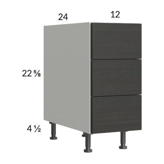 RTA Euro Cafe 12" 3-Drawer Desk Base Cabinet with 1 Finished End Panel
