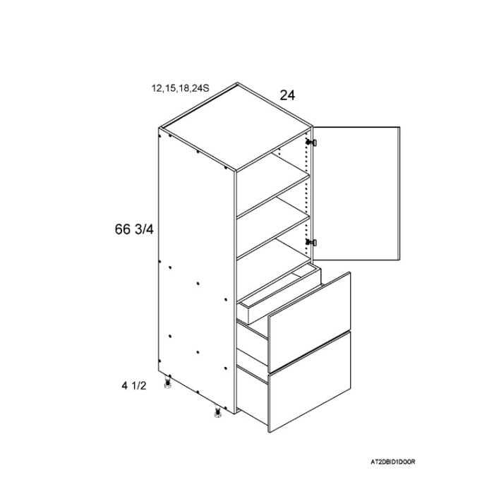 RTA Euro Cafe 12" x 71-1/4" Utility Cabinet with 1 Door, 2 Drawers, 1 Inner Drawer, and 2 Finished End Panels