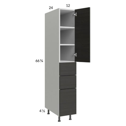 RTA Euro Cafe 12" x 71-1/4" Utility Cabinet with 1 Door, 3 Drawers, and 1 Finished End Panel