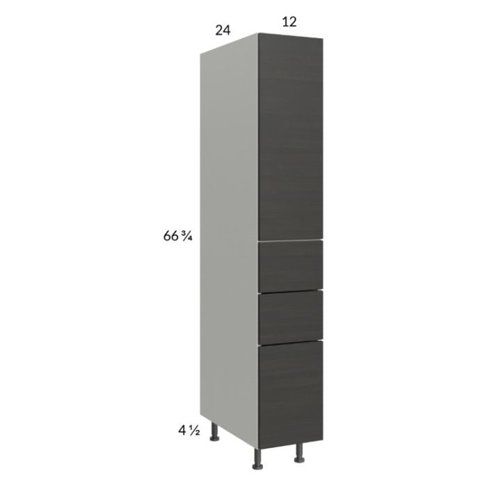 RTA Euro Cafe 12" x 71-1/4" Utility Cabinet with 1 Door, 3 Drawers, and 2 Finished End Panels