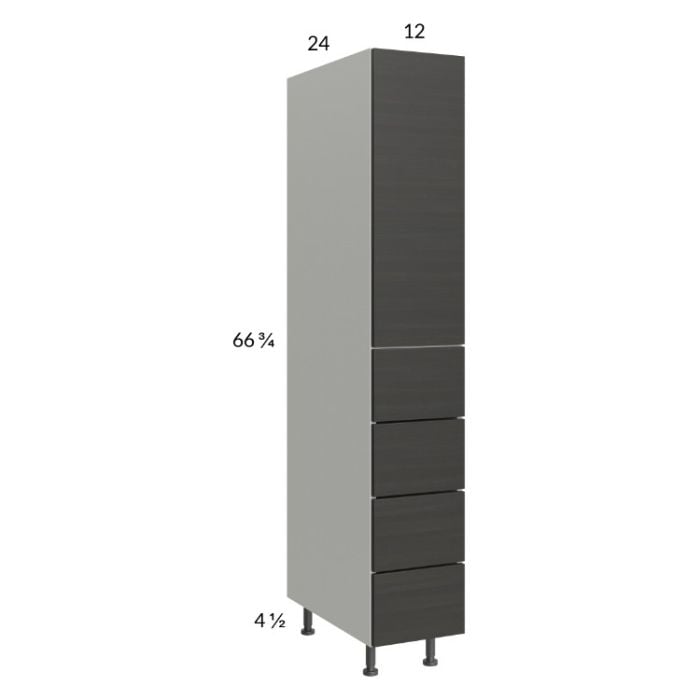 RTA Euro Cafe 12" x 71-1/4" Utility Cabinet with 1 Door, 4 Drawers, and 1 Finished End Panel