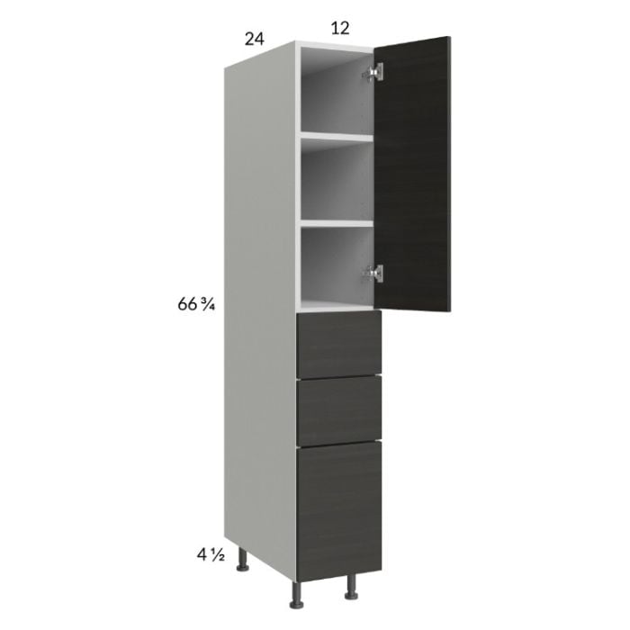 RTA Euro Cafe 12" x 71-1/4" Utility Cabinet with 1 Door and 3 Drawers