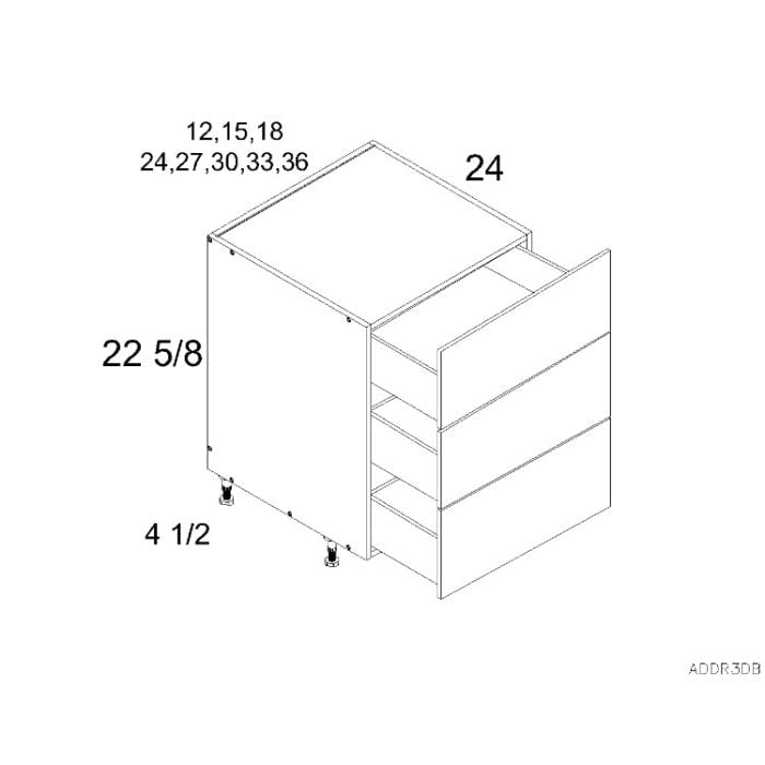 RTA Euro Cafe 15" 3-Drawer Desk Base Cabinet with 2 Finished End Panels
