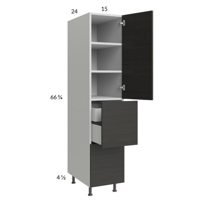 RTA Euro Cafe 15" x 71-1/4" Utility Cabinet with 1 Door, 2 Drawers, 1 Inner Drawer, and 2 Finished End Panels