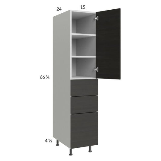 RTA Euro Cafe 15" x 71-1/4" Utility Cabinet with 1 Door, 3 Drawers, and 2 Finished End Panels