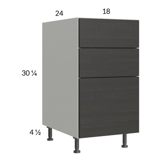 RTA Euro Cafe 18" 3-Drawer Base Cabinet with 1 Finished End Panel