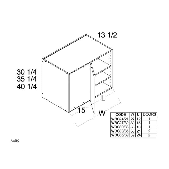 RTA Euro Cafe 24" x 40-1/4" Blind Corner Wall Cabinet with 2 Finished End Panels