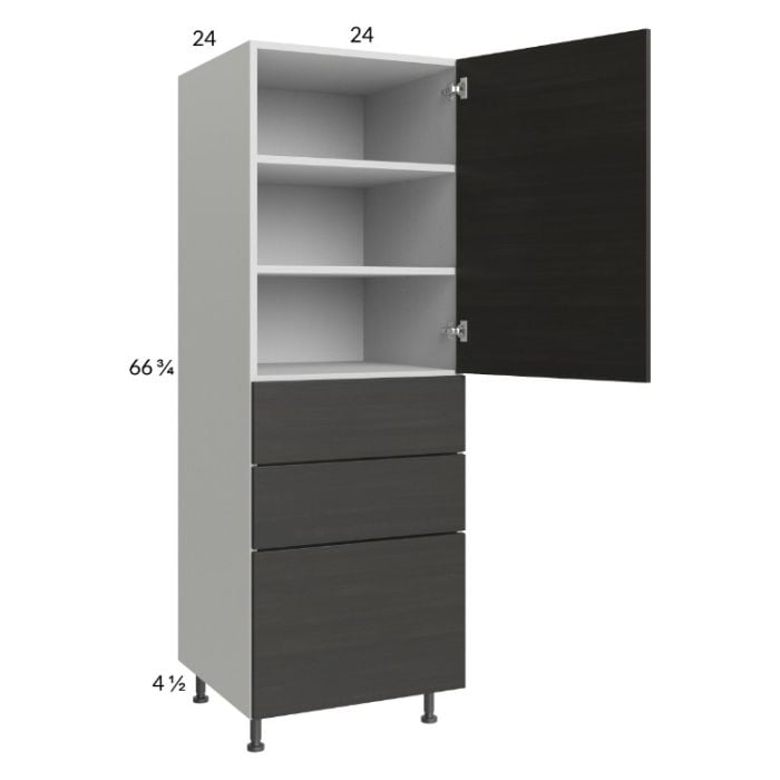RTA Euro Cafe 24" x 71-1/4" Utility Cabinet with 1 Door, 3 Drawers, and 1 Finished End Panel