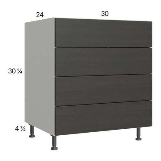 RTA Euro Cafe 30" 3-Drawer Range Base Cabinet with 1 False Drawer Front and 2 Finished End Panels