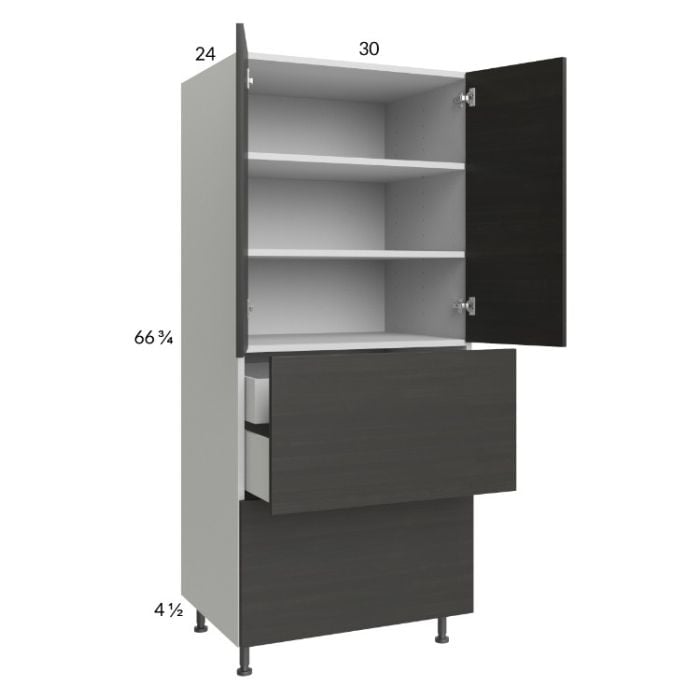RTA Euro Cafe 30" x 71-1/4" Utility Cabinet with 2 Doors, 2 Drawers, 1 Inner Drawer, and 1 Finished End Panel