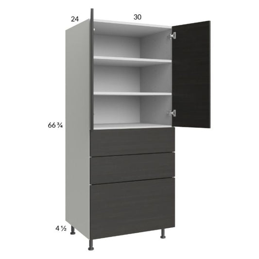 RTA Euro Cafe 30" x 71-1/4" Utility Cabinet with 2 Doors, 3 Drawers and 1 Finished End Panel