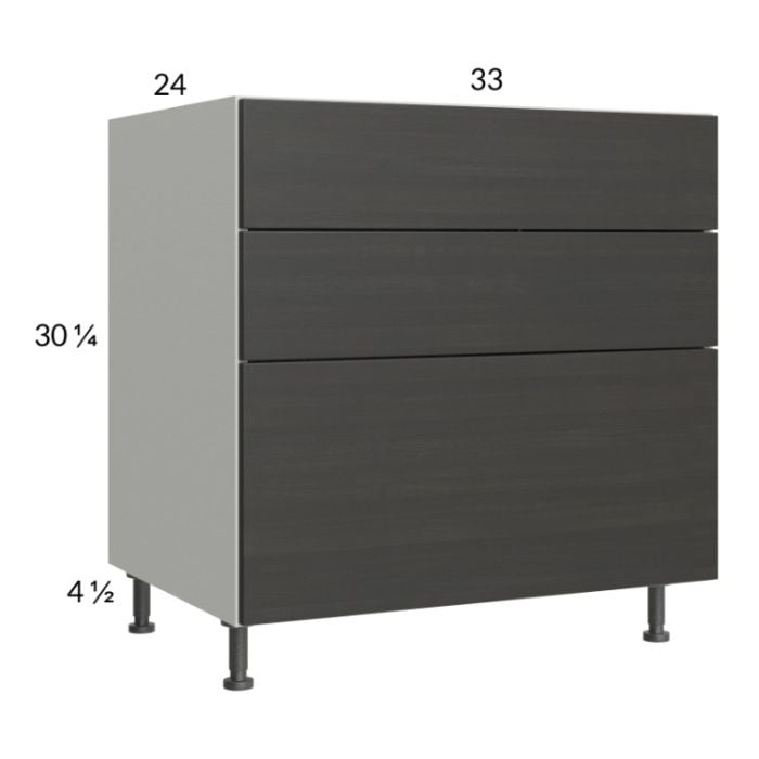RTA Euro Cafe 33" 3-Drawer Base Cabinet with 1 Finished End Panel