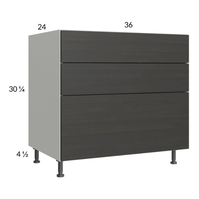 RTA Euro Cafe 36" 3-Drawer Base Cabinet with 2 Finished End Panels
