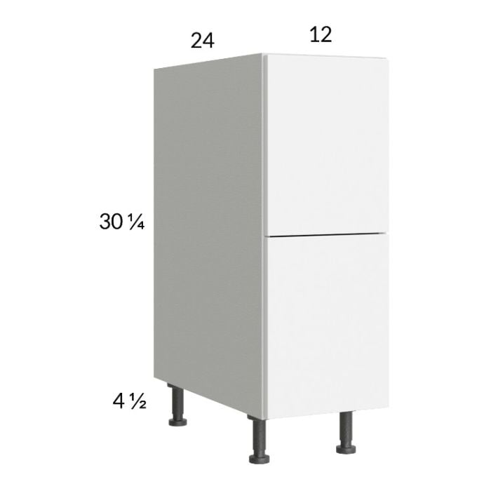 RTA Euro Gloss White 12" 2-Drawer Base Cabinet with 1 Finished End Panel