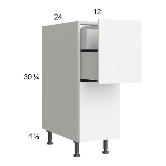 RTA Euro Gloss White 12" 2-Drawer Base Cabinet with 1 Inner Drawer and 1 Finished End Panel