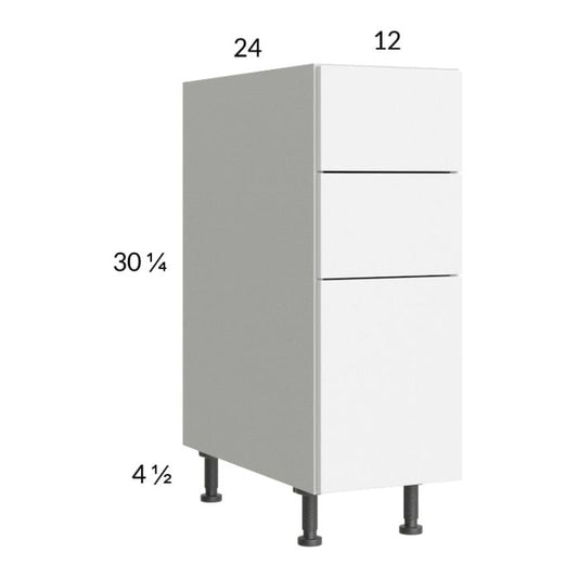 RTA Euro Gloss White 12" 3-Drawer Base Cabinet with 2 Finished End Panels