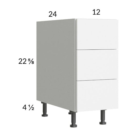 RTA Euro Gloss White 12" 3-Drawer Desk Base Cabinet and 1 Finished End Panel