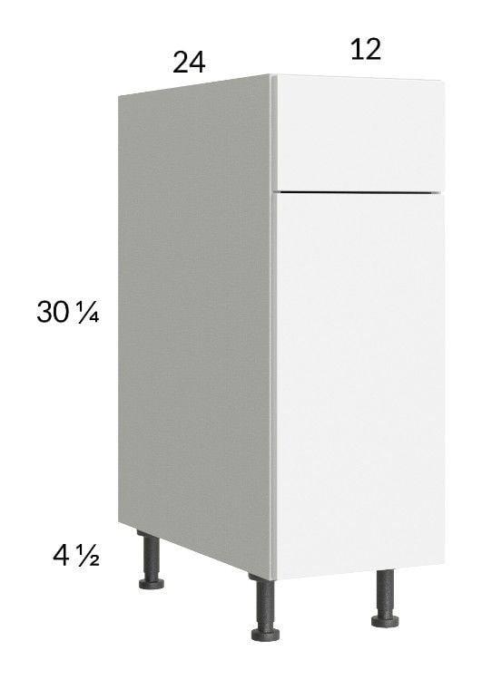 RTA Euro Gloss White 12" Base Cabinet with 1 Finished End Panels