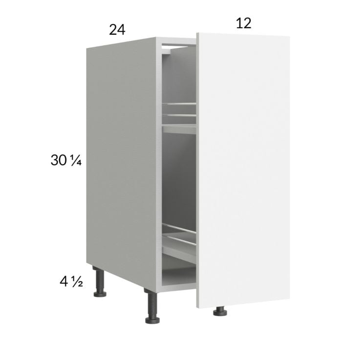 RTA Euro Gloss White 12" Full Height Door Base Pullout Cabinet and 2 Finished End Panels