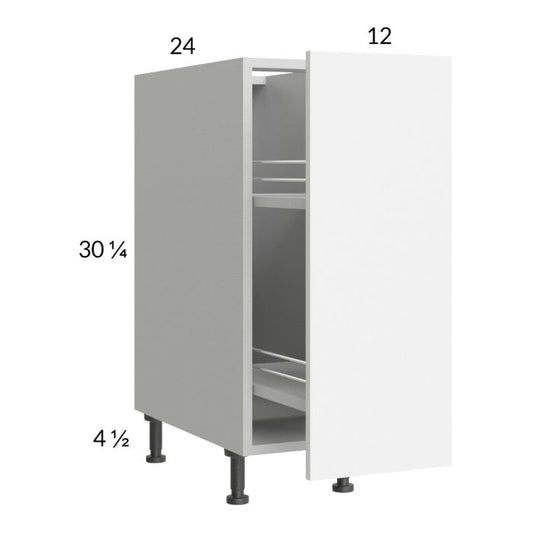 RTA Euro Gloss White 12" Full Height Door Base Pullout Cabinet
