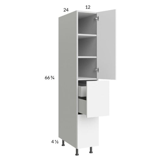 RTA Euro Gloss White 12" x" 71" - 1/4" Utility Cabinet with 1 Door, 2 Drawers and 1 Inner Drawer and 1 Finished End Panel