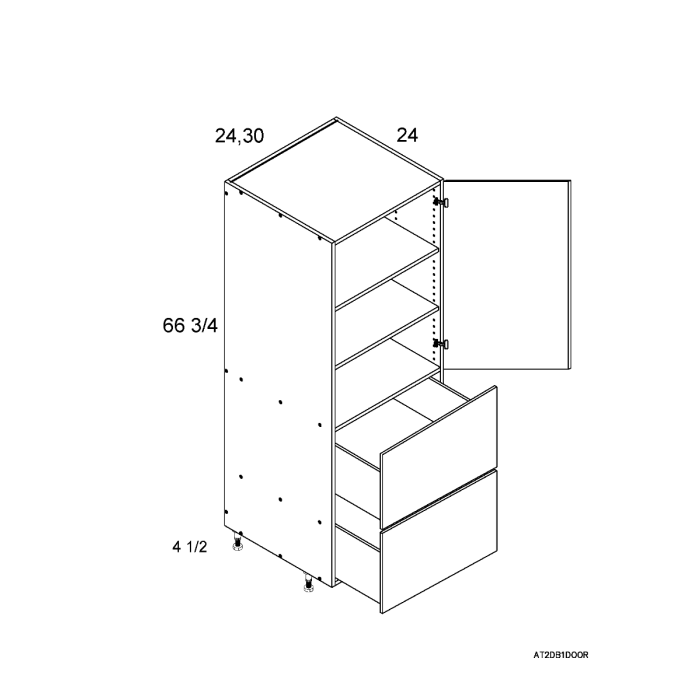 RTA Euro Gloss White 12" x 71" - 1/4" Utility Cabinet with 1 Door and 2 Drawers