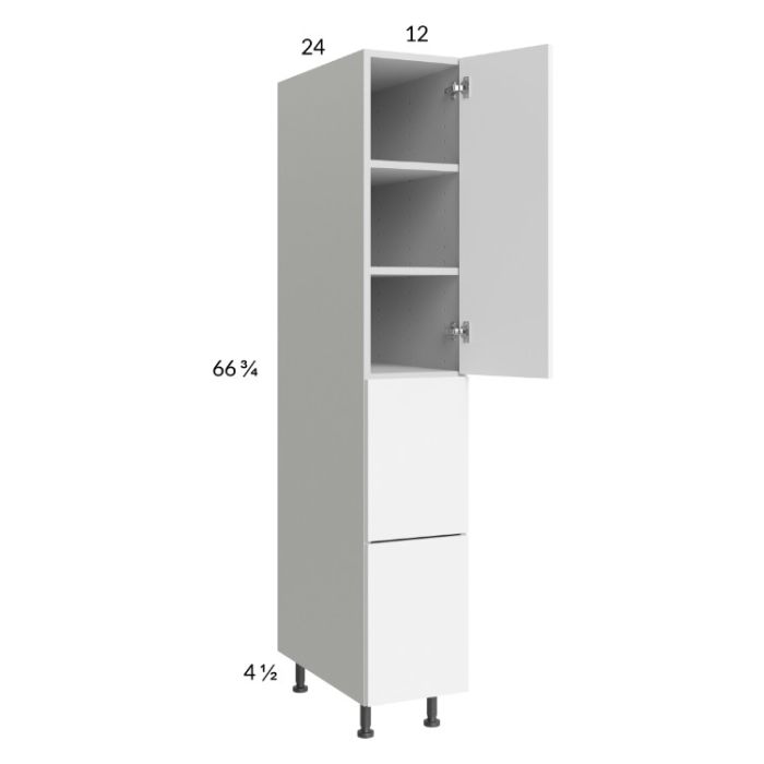 RTA Euro Gloss White 12" x 71" - 1/4" Utility Cabinet with 1 Door and 2 Drawers and 1 Finished End Panel